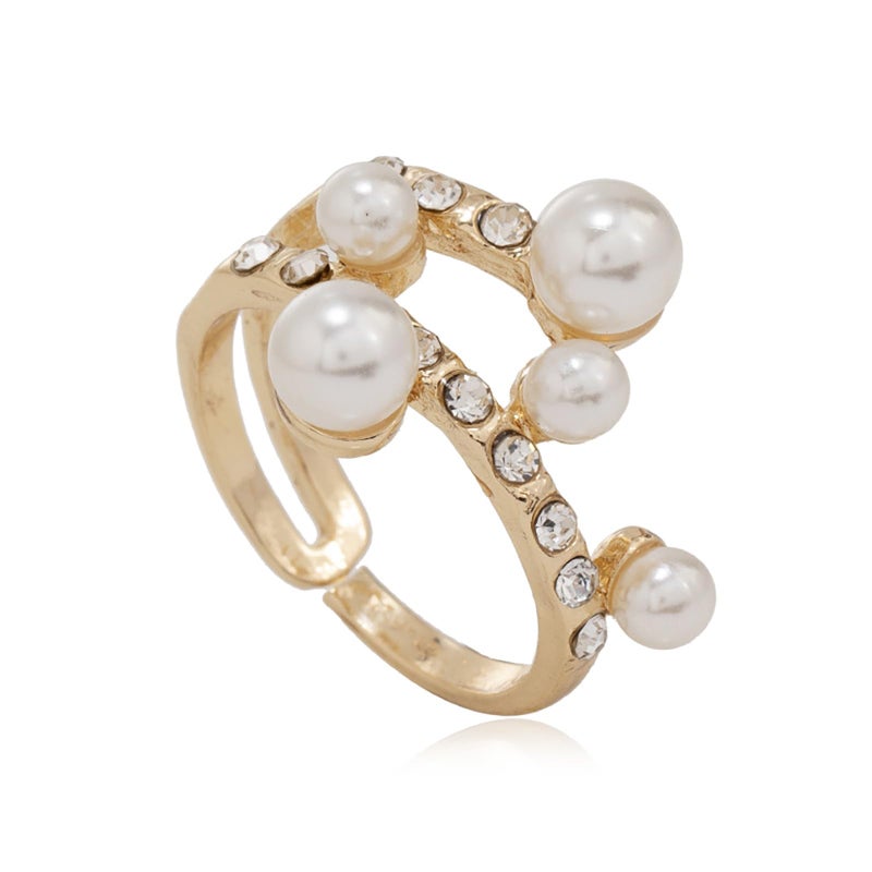 kepvrio Pearl Ring for Women Promise Stacking Pearl Rings Adjustable Open Pearls Finger Ring Trendy Personality Christmas Pearls Jewerly Prom Dress Jewerly (Style-C) - Image 1
