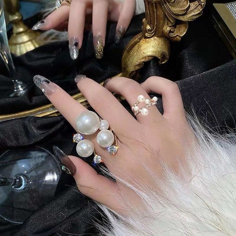 kepvrio Pearl Ring for Women Promise Stacking Pearl Rings Adjustable Open Pearls Finger Ring Trendy Personality Christmas Pearls Jewerly Prom Dress Jewerly (Style-C) - Image 4