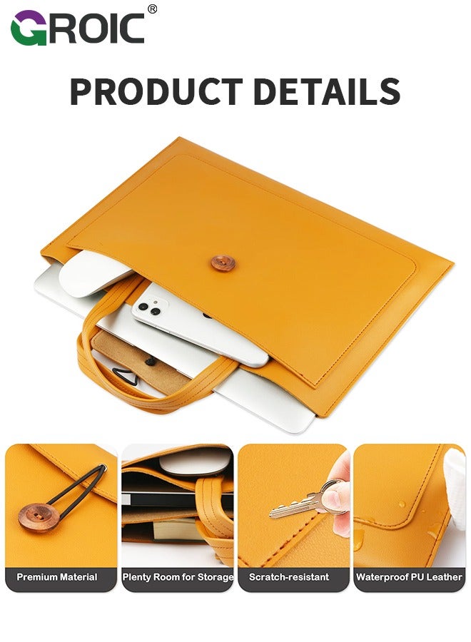 GROIC Light Brown Portable Laptop Bag 14 inch Large Capacity Handheld Notebook Case Wear-Resistant PU Business Carrying Briefcase Computer Bag - Image 4