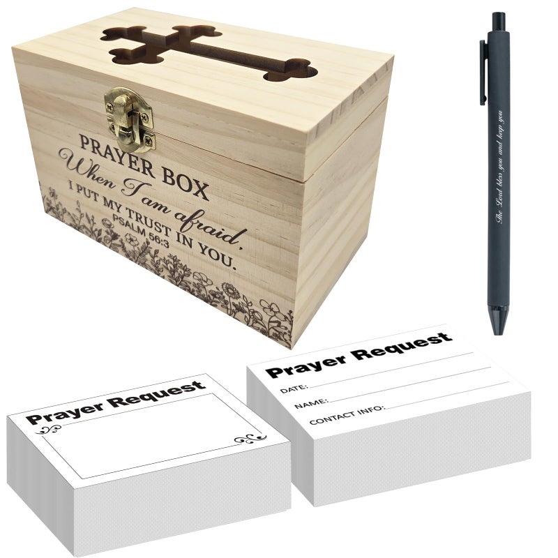 QVJIOA Prayer Box with 100 Pcs Prayer Cards Wooden Prayer Request Card Box with 1 Prayer Pen, The Prayer Box for Your Daily Prayers - Image 1