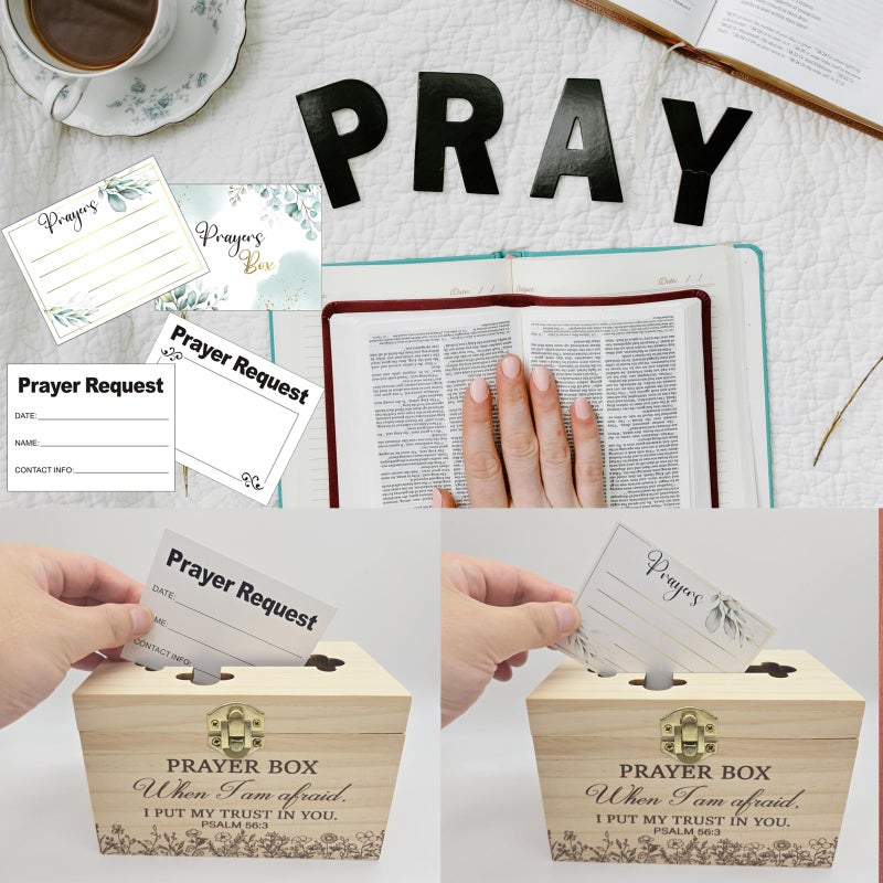 QVJIOA Prayer Box with 100 Pcs Prayer Cards Wooden Prayer Request Card Box with 1 Prayer Pen, The Prayer Box for Your Daily Prayers - Image 5