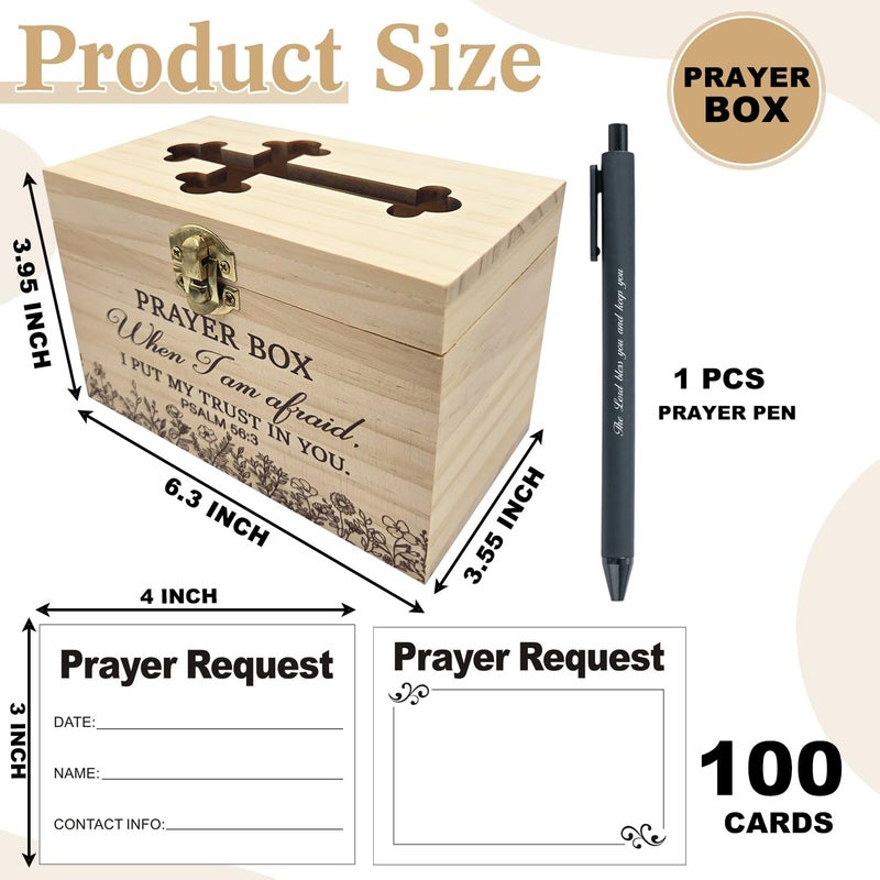 QVJIOA Prayer Box with 100 Pcs Prayer Cards Wooden Prayer Request Card Box with 1 Prayer Pen, The Prayer Box for Your Daily Prayers - Image 2
