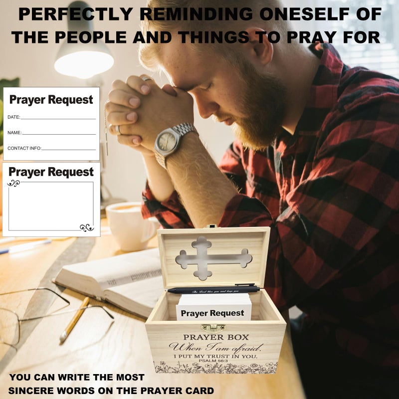 QVJIOA Prayer Box with 100 Pcs Prayer Cards Wooden Prayer Request Card Box with 1 Prayer Pen, The Prayer Box for Your Daily Prayers - Image 4