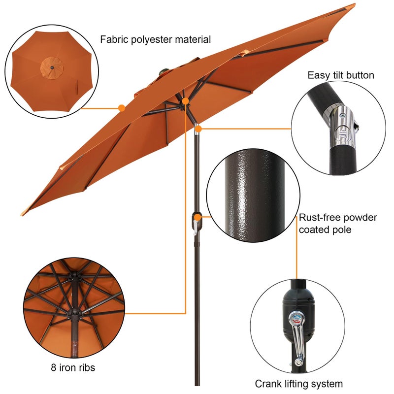 Blissun 9FT Patio Umbrella, Outdoor Table Umbrella, Yard Umbrella, Market Umbrella with 8 Sturdy Ribs, Push Button Tilt and Crank, Rust - Image 2