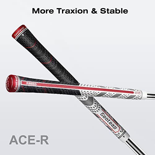 Geoleap Golf Grips Set of 13- Back Rib Improved Control，Multi Compound Rubber And Cord Hybrid Golf Club Grips, Standard/Mdisize, 5 Colors Optional. (Midsize, Gray) - Image 2