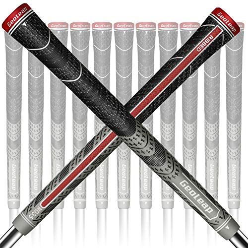 Geoleap Golf Grips Set of 13- Back Rib Improved Control，Multi Compound Rubber And Cord Hybrid Golf Club Grips, Standard/Mdisize, 5 Colors Optional. (Midsize, Gray) - Image 1