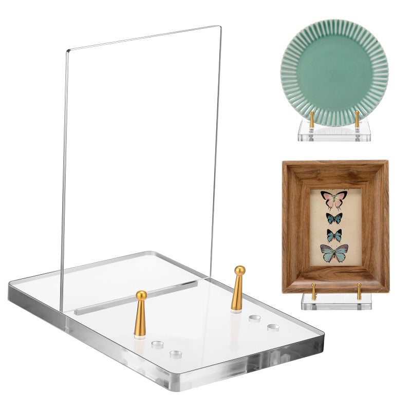 RattanView Acrylic Easel Book Stand 4 x 6 x 6 Inch for Display Clear Plate Stand with Adjustable Gold-toned Hardware Easel Plate Picture Display Holder for Cookbook Picture Frame Magazine - Image 1