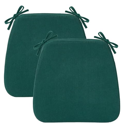 Nobildonna 2'' Thick High-Density Foam Indoor Chair Cushions | Dining Chair Pads with Ties, Removable Washable Cover, Kitchen Chair Cushions 17"x16",Hunter Green 2 Pack - Image 1