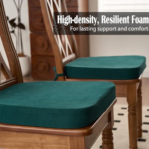 Nobildonna 2'' Thick High-Density Foam Indoor Chair Cushions | Dining Chair Pads with Ties, Removable Washable Cover, Kitchen Chair Cushions 17"x16",Hunter Green 2 Pack - Image 4