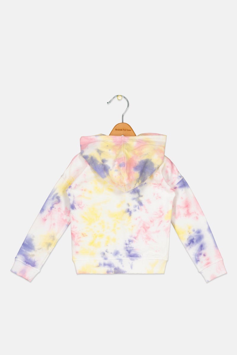 NAUTICA Toddlers Girl Hooded Tie Dye Long Sleeve Sweatshirt, Yellow Combo - Image 2