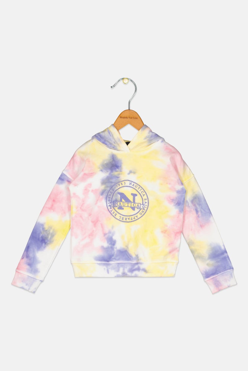 NAUTICA Toddlers Girl Hooded Tie Dye Long Sleeve Sweatshirt, Yellow Combo - Image 1
