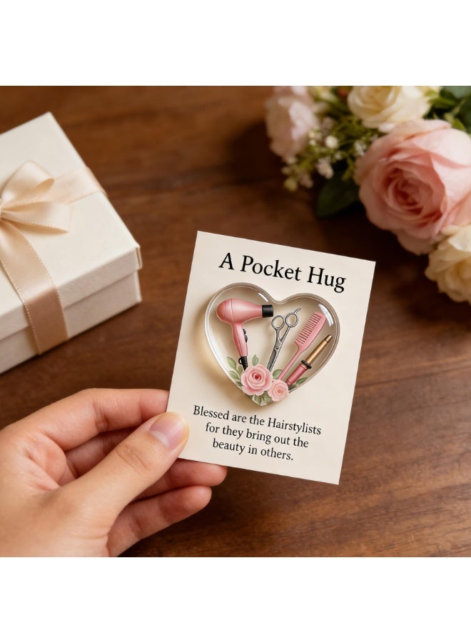 Hairstylist Pocket Hug Token, Pink Heart with Mini Tools & Roses - Valentine's Day Gift - Image 4