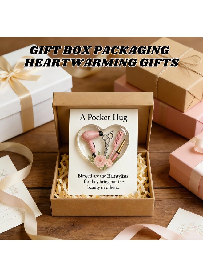 Hairstylist Pocket Hug Token, Pink Heart with Mini Tools & Roses - Valentine's Day Gift - Image 2