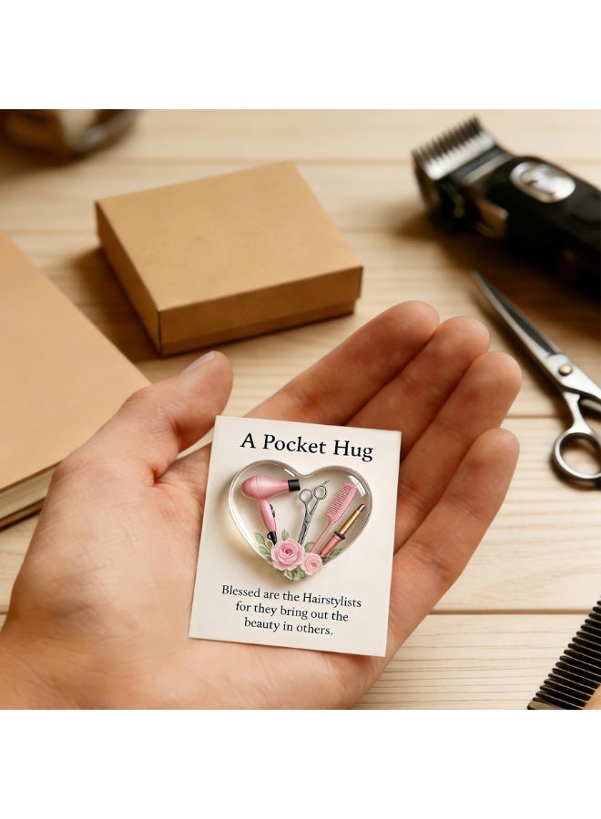 Hairstylist Pocket Hug Token, Pink Heart with Mini Tools & Roses - Valentine's Day Gift - Image 3