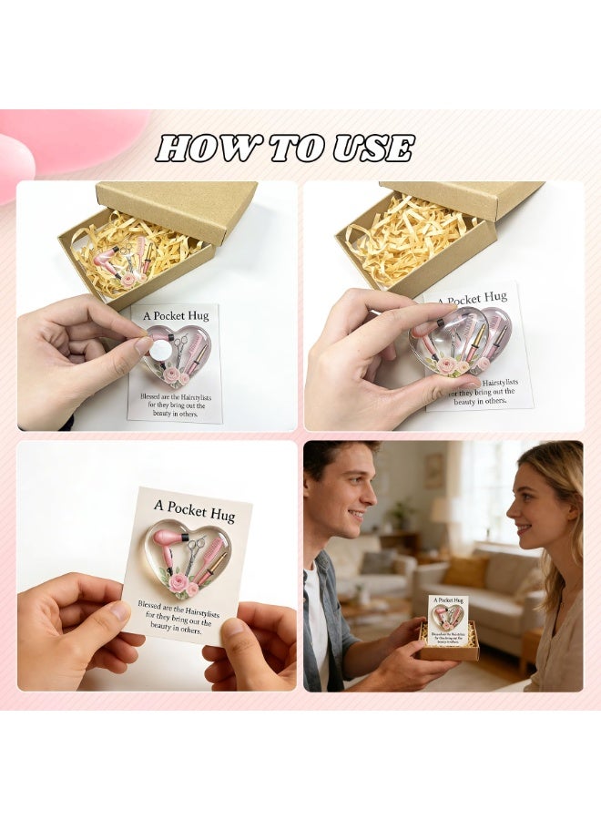 Hairstylist Pocket Hug Token, Pink Heart with Mini Tools & Roses - Valentine's Day Gift - Image 5