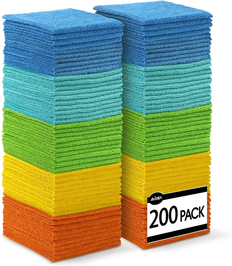 AIDEA Microfiber Cleaning Cloth, 200PK, Absorbent Shop Rags, Microfiber Towels for Cars, Kitchen Towels, Dusting Cloth for Home, Window, Cleaning Supplies, 12"×12" - Image 1