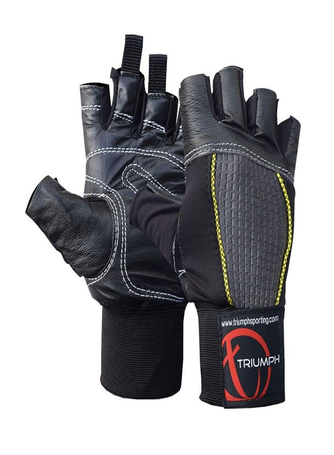 Triumph Dynamo Leather Fitness Gloves Black with Wrist Support Large Size - Image 2