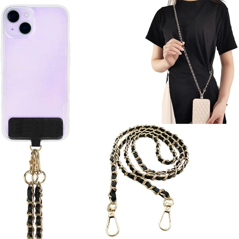 WISKA Cell Phone Lanyard Crossbody Hanging Chain Mobile Holder Sling Around Neck to Carry iPhone & Smartphone with Detachable Crossbody Shoulder Neck Strap for Girls Braided Gold Chain - Image 1