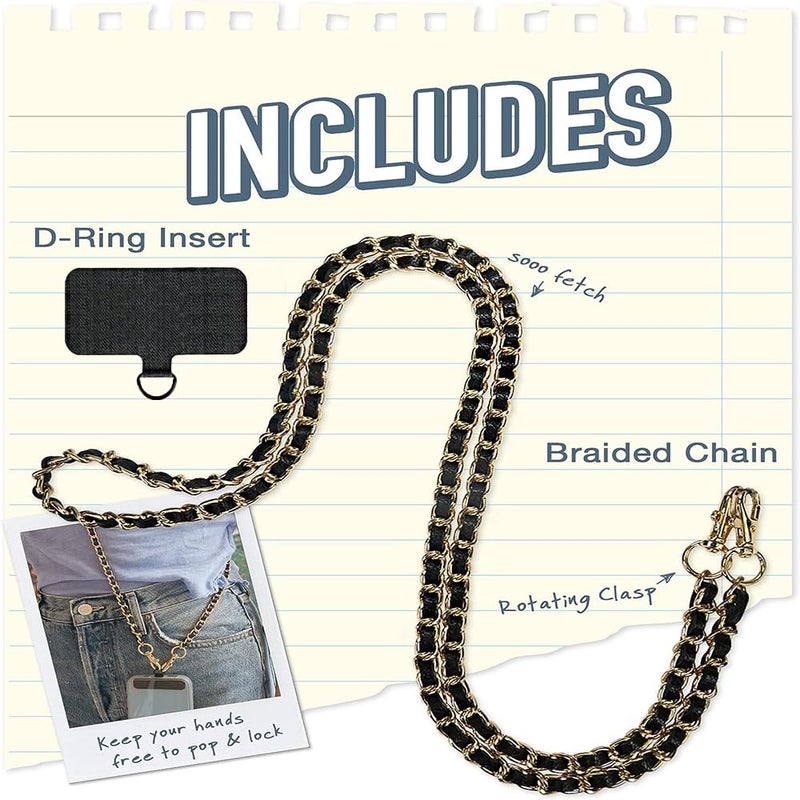 WISKA Cell Phone Lanyard Crossbody Hanging Chain Mobile Holder Sling Around Neck to Carry iPhone & Smartphone with Detachable Crossbody Shoulder Neck Strap for Girls Braided Gold Chain - Image 4