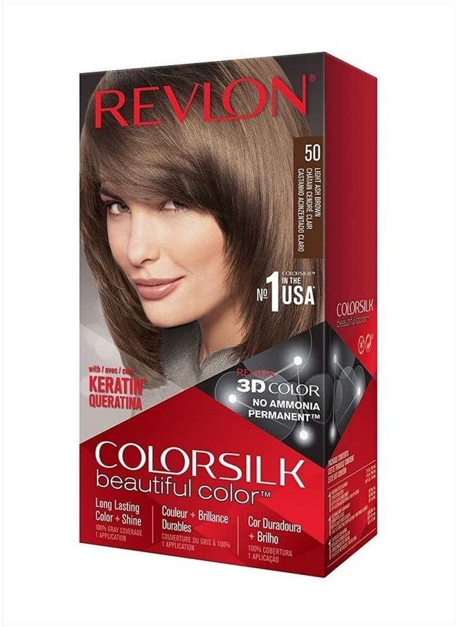 Revlon - Colorsilk Beautiful Permanent Hair Colour 50 Light Ash Brown - Image 1