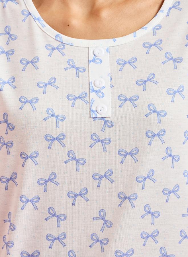 Styli Multi-Color All Over Bow Print T-Shirt and Pants Pyjama Set - Image 3