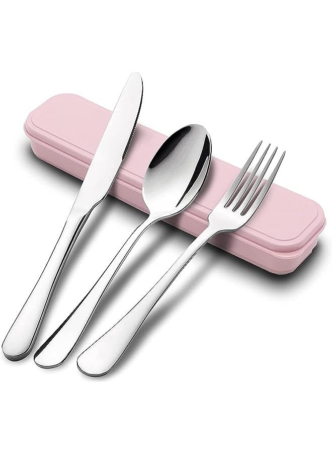 vesus Portable Travel Utensils Set with Case Stainless Steel Reusable Silverware Fork Knife Spoon Set for Lunch Box Workplace Camping School Picnic (Pink)  - Image 1