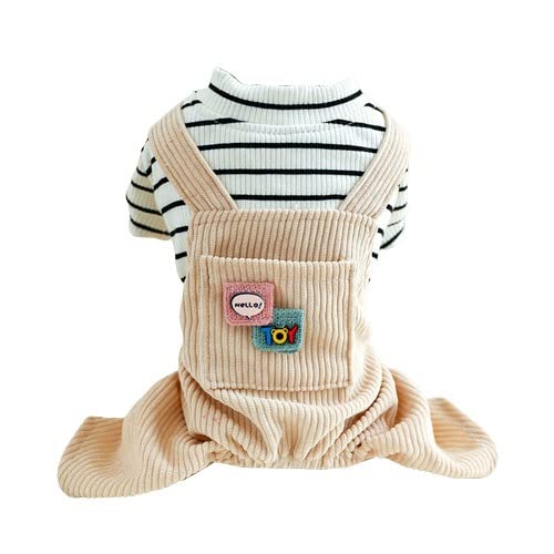 PETANGEL Small Dogs Jumpsuits with Pocket, Non Sticky Hair Pullover Puppy Four -Legged Bodysuit Clothes, Striped Patchwork Puppy Romper Costume (Size: L, Adjustable Chest: 45cm - 50cm) - Image 1