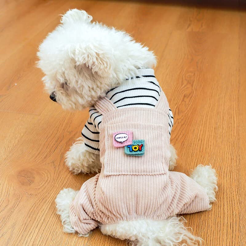 PETANGEL Small Dogs Jumpsuits with Pocket, Non Sticky Hair Pullover Puppy Four -Legged Bodysuit Clothes, Striped Patchwork Puppy Romper Costume (Size: L, Adjustable Chest: 45cm - 50cm) - Image 3