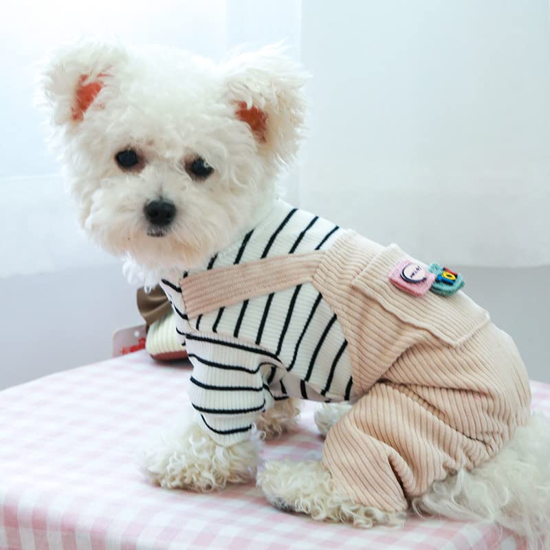 PETANGEL Small Dogs Jumpsuits with Pocket, Non Sticky Hair Pullover Puppy Four -Legged Bodysuit Clothes, Striped Patchwork Puppy Romper Costume (Size: L, Adjustable Chest: 45cm - 50cm) - Image 2