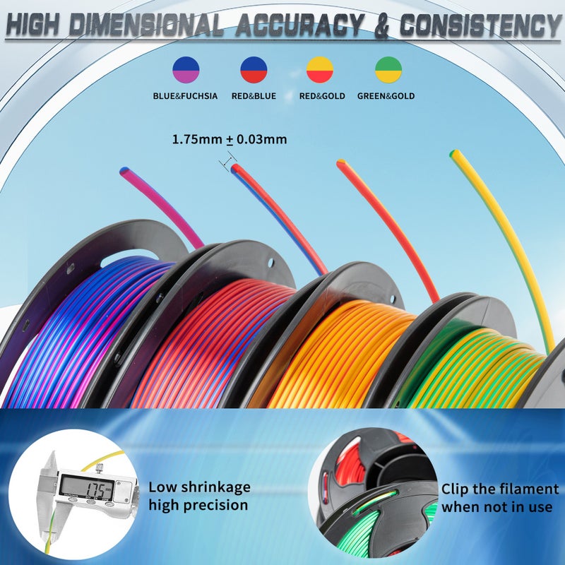 3D Printer Filament PLA Silk Dual Color 250G Silk PLA Filament Compatible with Bambu Lab Creality Printers - Image 3