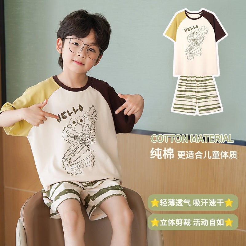 Buz Lightyear Boys' Pajamas Summer Air Conditioner Thin Pure Cotton Suit For Middle And Big Kids 12 Years Old Boys' Western-Style Home Clothes - Image 4
