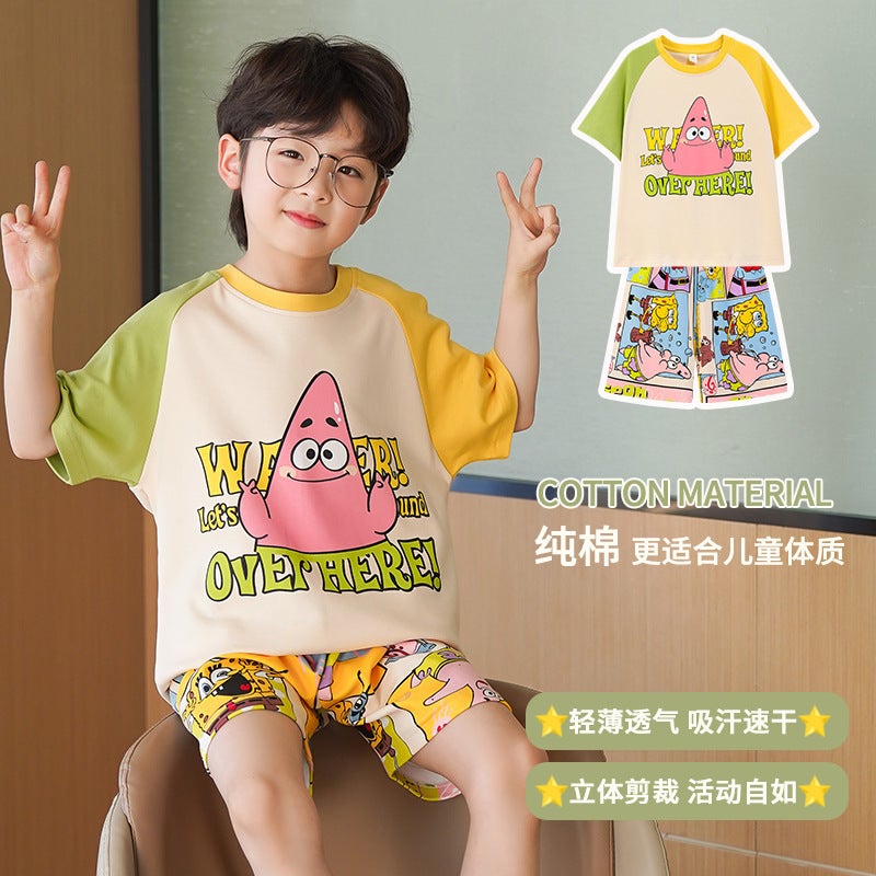 Buz Lightyear Boys' Pajamas Summer Air Conditioner Thin Pure Cotton Suit For Middle And Big Kids 12 Years Old Boys' Western-Style Home Clothes - Image 3