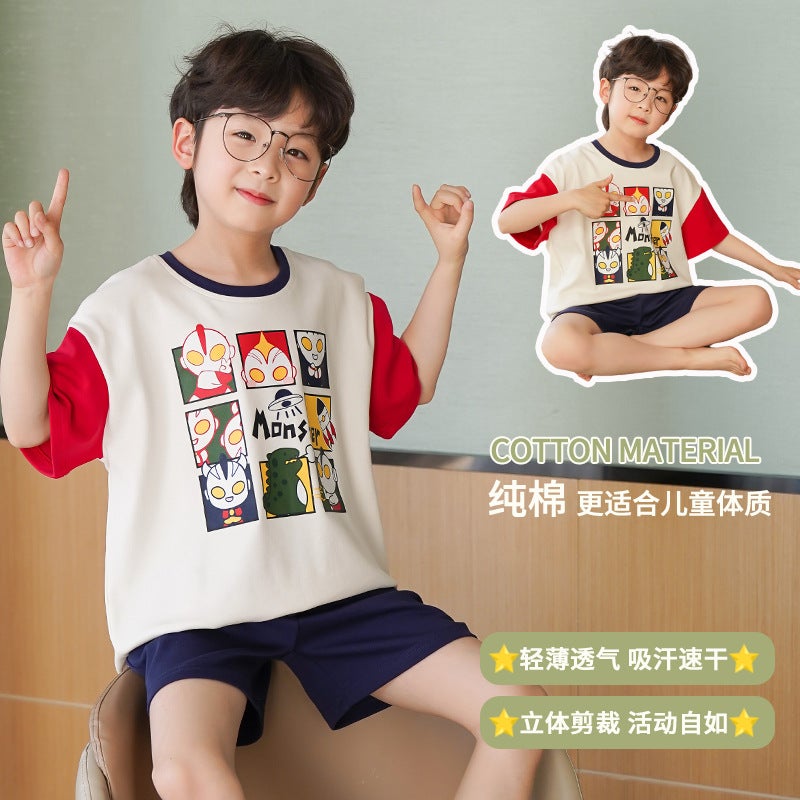 Buz Lightyear Boys' Pajamas Summer Air Conditioner Thin Pure Cotton Suit For Middle And Big Kids 12 Years Old Boys' Western-Style Home Clothes - Image 1