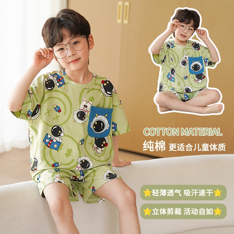 Buz Lightyear Boys' Pajamas Summer Air Conditioner Thin Pure Cotton Suit For Middle And Big Kids 12 Years Old Boys' Western-Style Home Clothes - Image 5