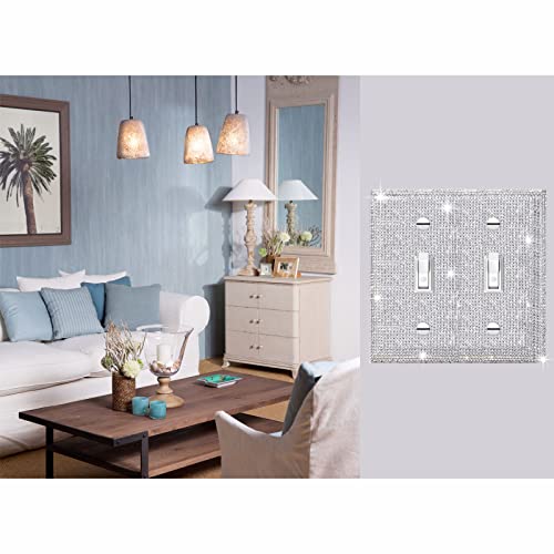 Gaocai 2 Pcs Shiny Silver Rhinestones Wall Plate Cover, Double Gang Toggle Outlet Covers, Bling Light Switch Cover - Image 4