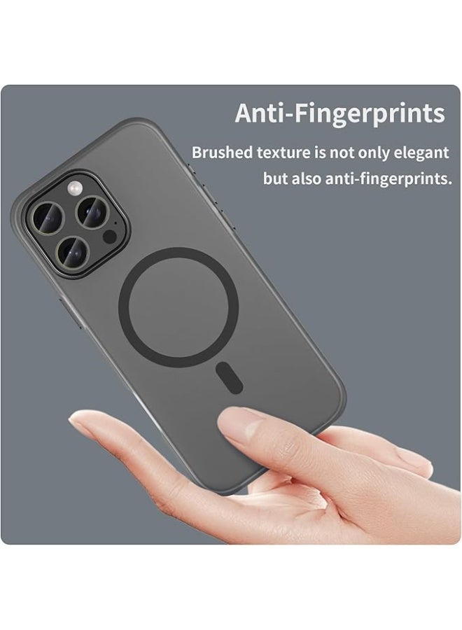 حافظة آيفون 16 برو، مغناطيسية [متوافقة مع ماغسيف] غلاف مغطى بالثلج، [مضادة للسقوط ومقاومة للصدمات][لا تصفر] غلاف خلفي، حافظة رقيقة تشعر بالجلد لجهاز آبل آيفون 16 برو، أسود شفاف - Image 3