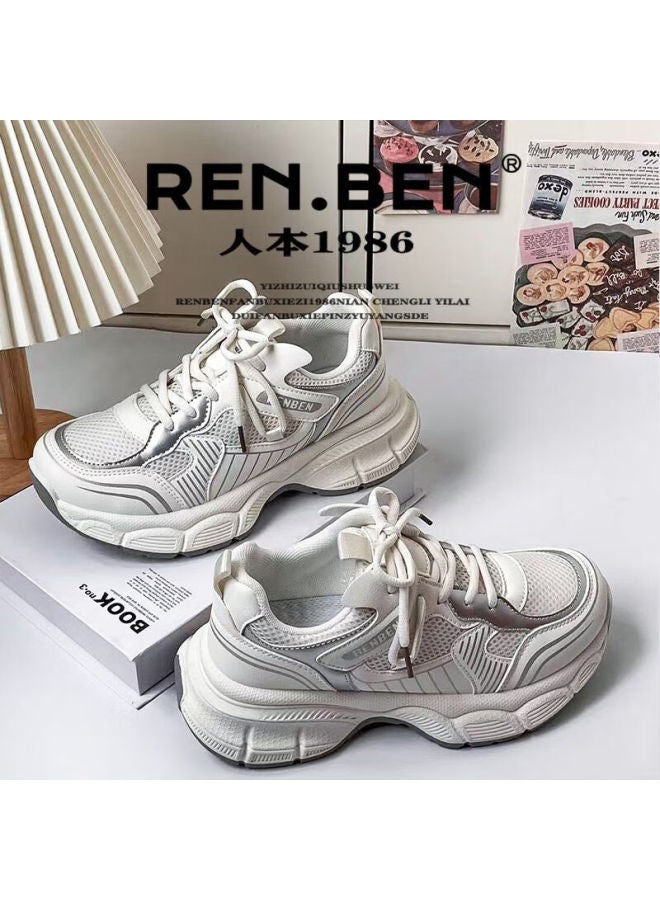 Renben Purple Vintage Platform Thick-soled Height-increasing Dad Sneakers For Women Spring Autumn New Casual Versatile Lightweight Black Sports Shoes