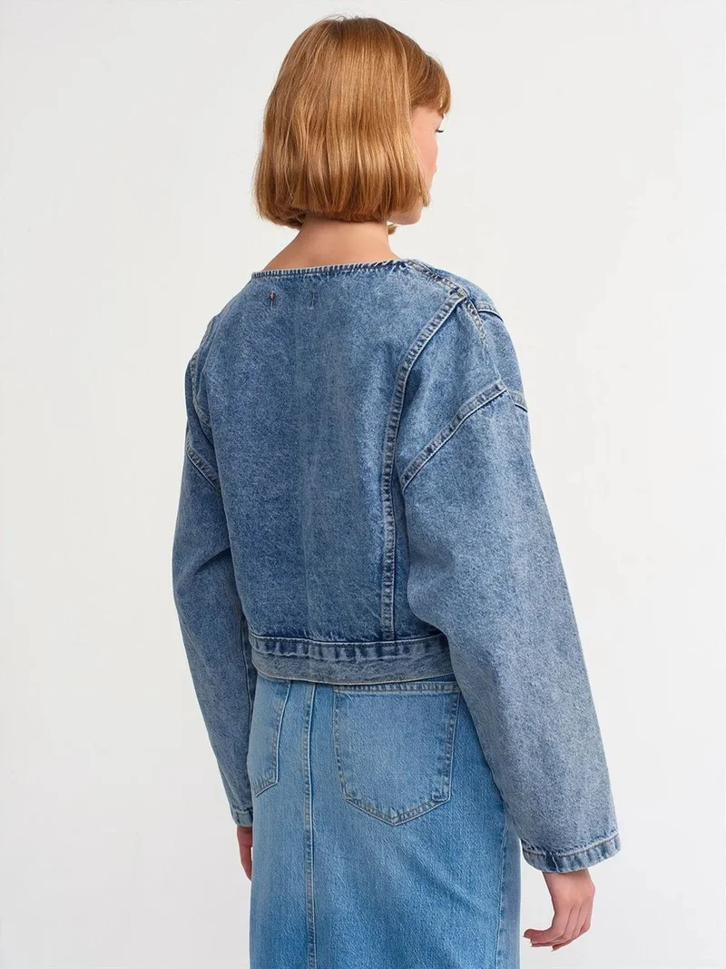 ديلفين Dilvin Women's Short Belted Denim Biker Jacket