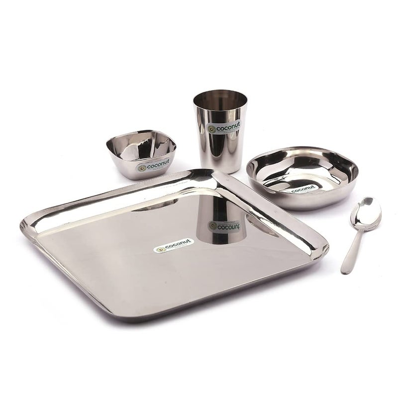 Coconut Stainless Steel Square Dinner Set/Dinnerware/Lunch Set - 5 Pieces - Image 2