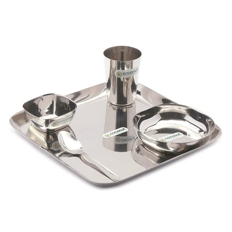 Coconut Stainless Steel Square Dinner Set/Dinnerware/Lunch Set - 5 Pieces - Image 1