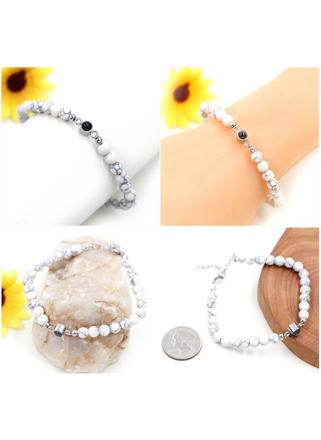 Uloveido - I Love You 100 Languages Bracelets Matching Couples Long Distance Gifts - 6mm White Turquoise and Black Onyx Bead Bracelets Set for Him Her - Image 1