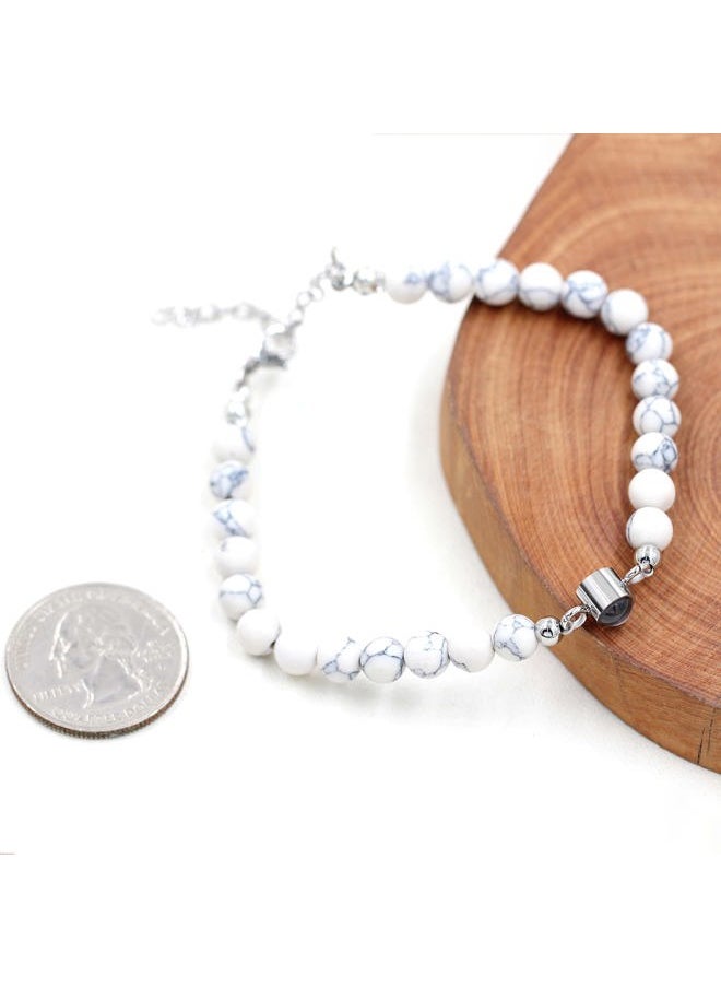 Uloveido - I Love You 100 Languages Bracelets Matching Couples Long Distance Gifts - 6mm White Turquoise and Black Onyx Bead Bracelets Set for Him Her - Image 1