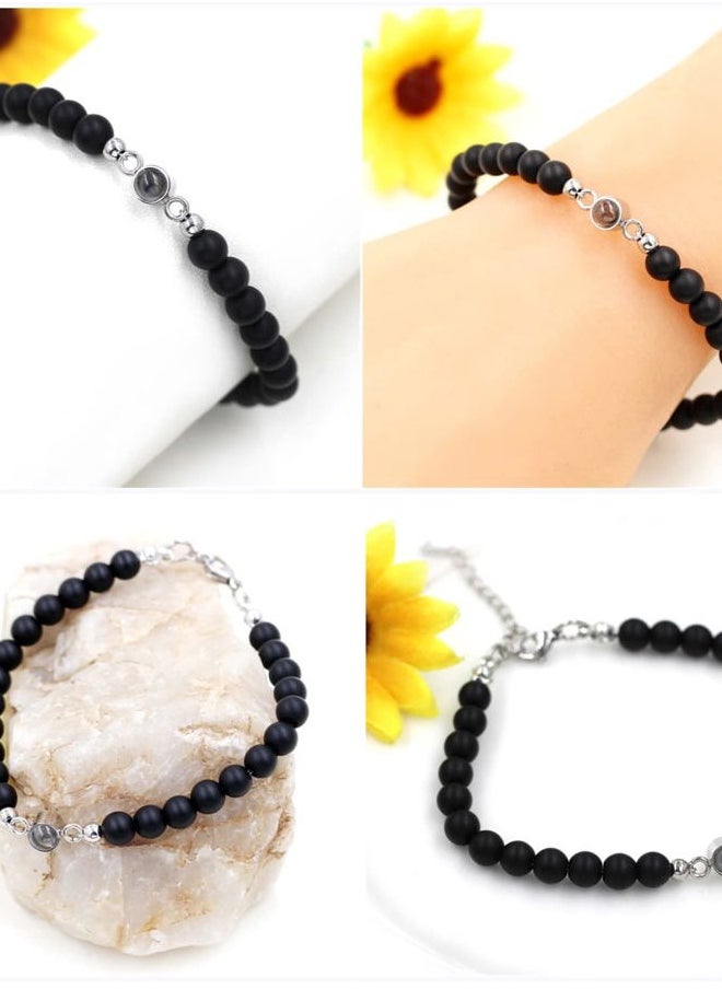 Uloveido - I Love You 100 Languages Bracelets Matching Couples Long Distance Gifts - 6mm White Turquoise and Black Onyx Bead Bracelets Set for Him Her - Image 1