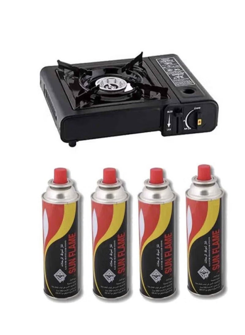 مجموعة موقد غاز تخييم محمولة مكونة من 4 قطع مع خرطوشة غاز البوتان - Image 1