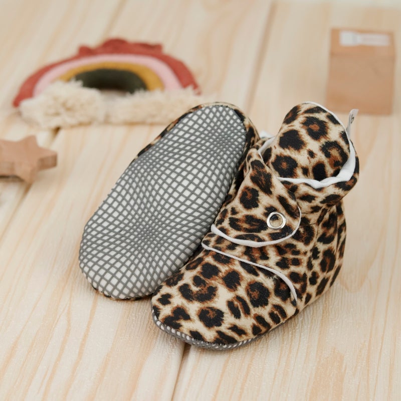 Ella Bonna Organic Cotton Baby Slippers, Non-Slip Sole, Newborn Booties, Home Nursery Shoes, Leopard - Image 5