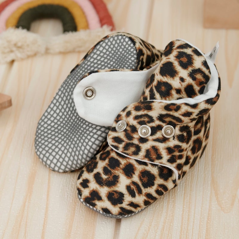 Ella Bonna Organic Cotton Baby Slippers, Non-Slip Sole, Newborn Booties, Home Nursery Shoes, Leopard - Image 2