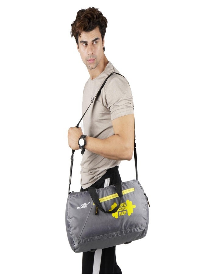 موديش حقيبة رياضية عصرية من البوليستر/حقائب رياضية للجنسين/حقيبة كتف للرجال والنساء/حمل ملحقات الصالة الرياضية/حقيبة لياقة بدنية/حقيبة رياضية وسفر/طقم رياضي (رمادي) - Image 4