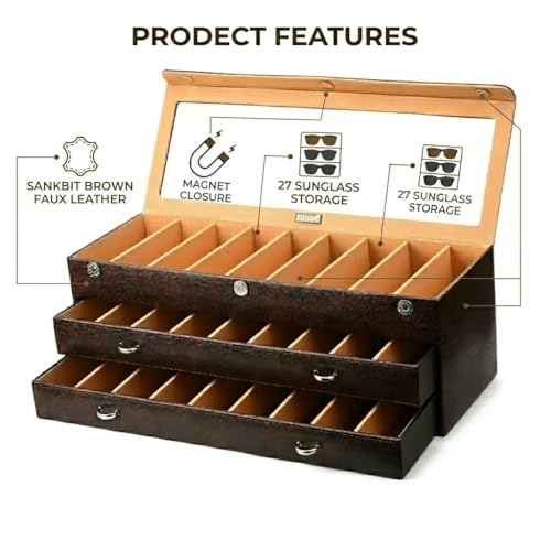 essart Faux Leather Croro-Finish-Print Sunglasses case Double Storey Magnetic Closure Sunglasses Box Organizer, Transparent lid Feature (SG-27-SN-Brown) - Image 4