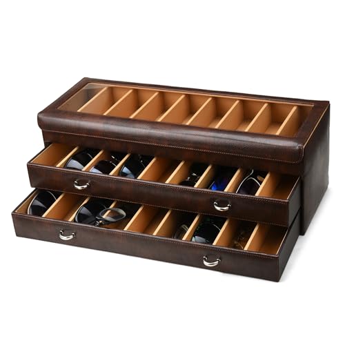 essart Faux Leather Croro-Finish-Print Sunglasses case Double Storey Magnetic Closure Sunglasses Box Organizer, Transparent lid Feature (SG-27-SN-Brown) - Image 3