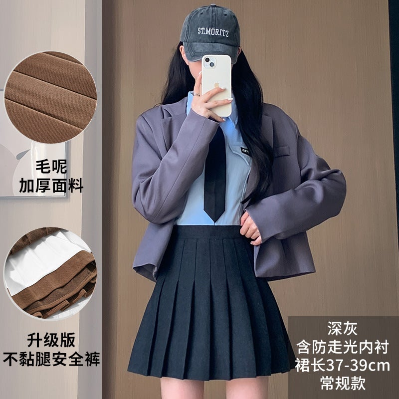 Pleated Skirt Womens Autumn and Winter New Thickened Woolen Short Skirt High Waist Korean Style A- line Slim Fit Slimming plus size Skirt Coffee